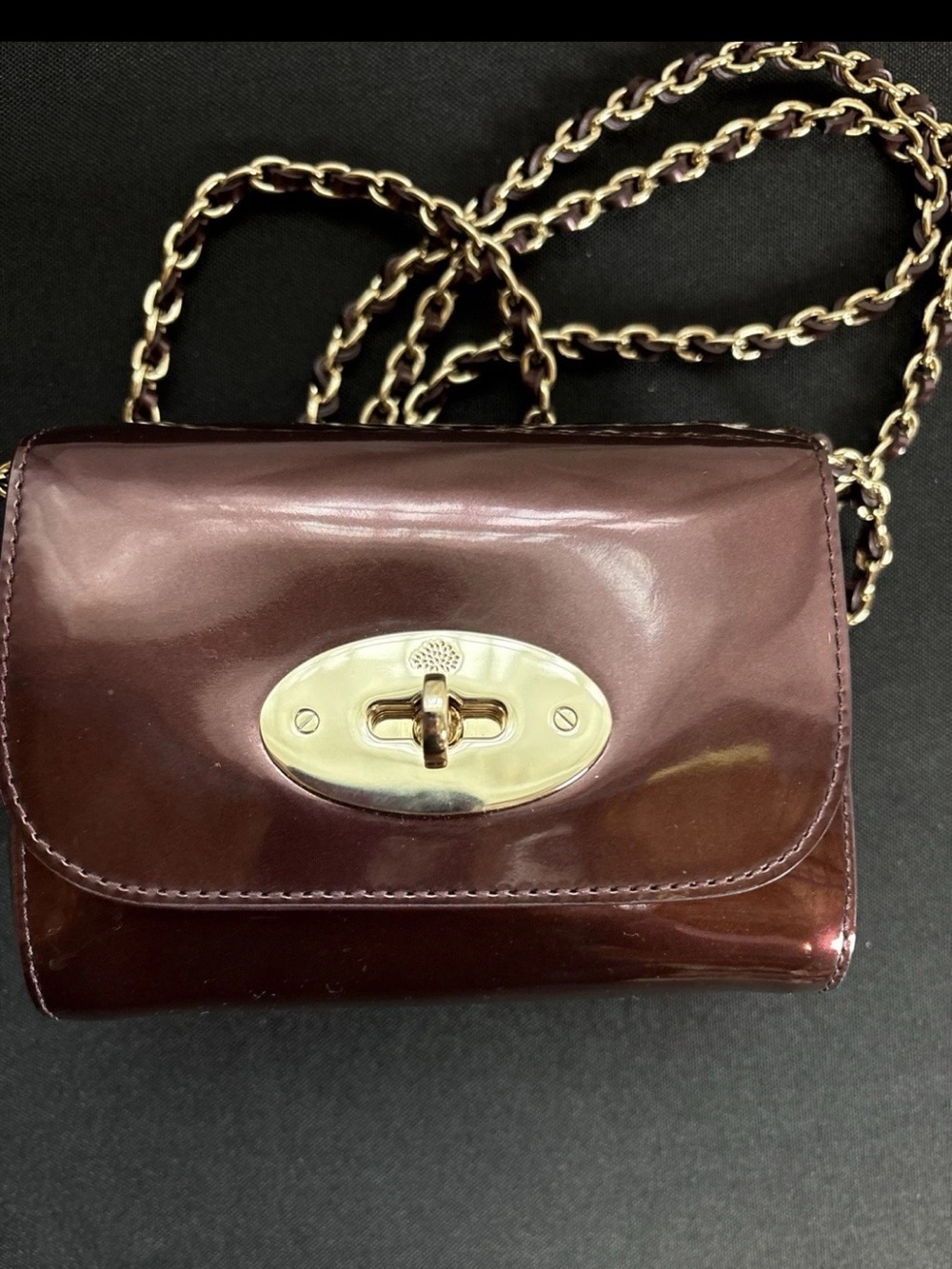 Mulberry Patent Leather Chain Crossbody in Burgundy